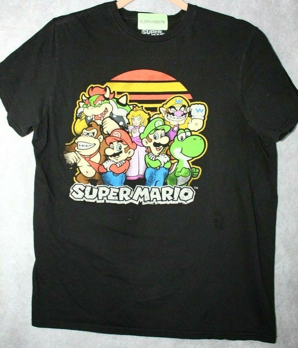 Super Mario Shirt Mens M Medium Black Short Sleeve Graphic Crewneck Tagless